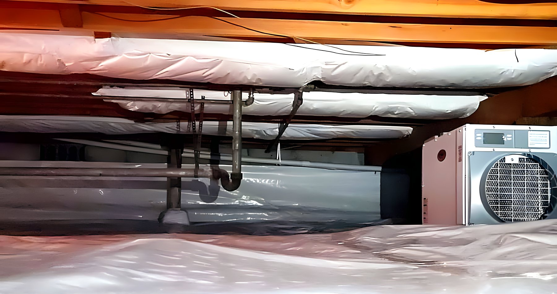 Bright crawl space after a full insulation replacement