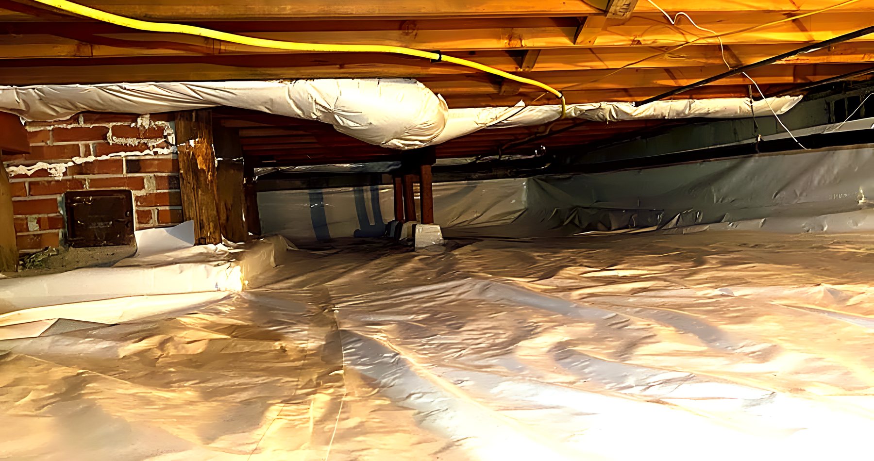 Insulated crawl space ductwork and clean vapor barrier