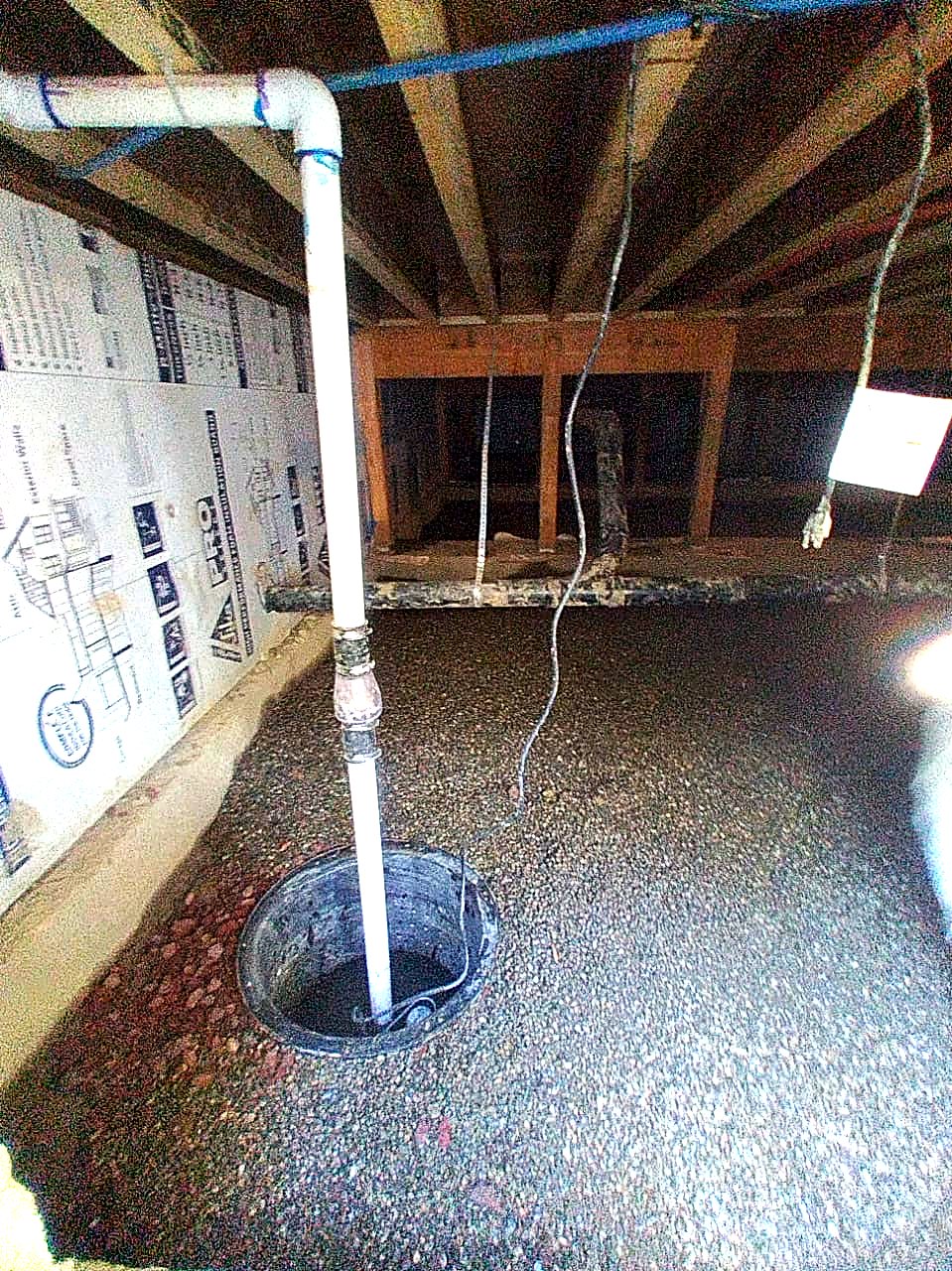 Sump basin set into a crawl space floor