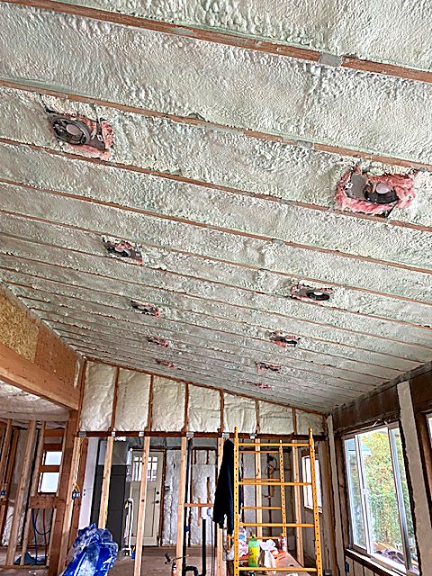 Spray foam applied to interior walls and ceiling