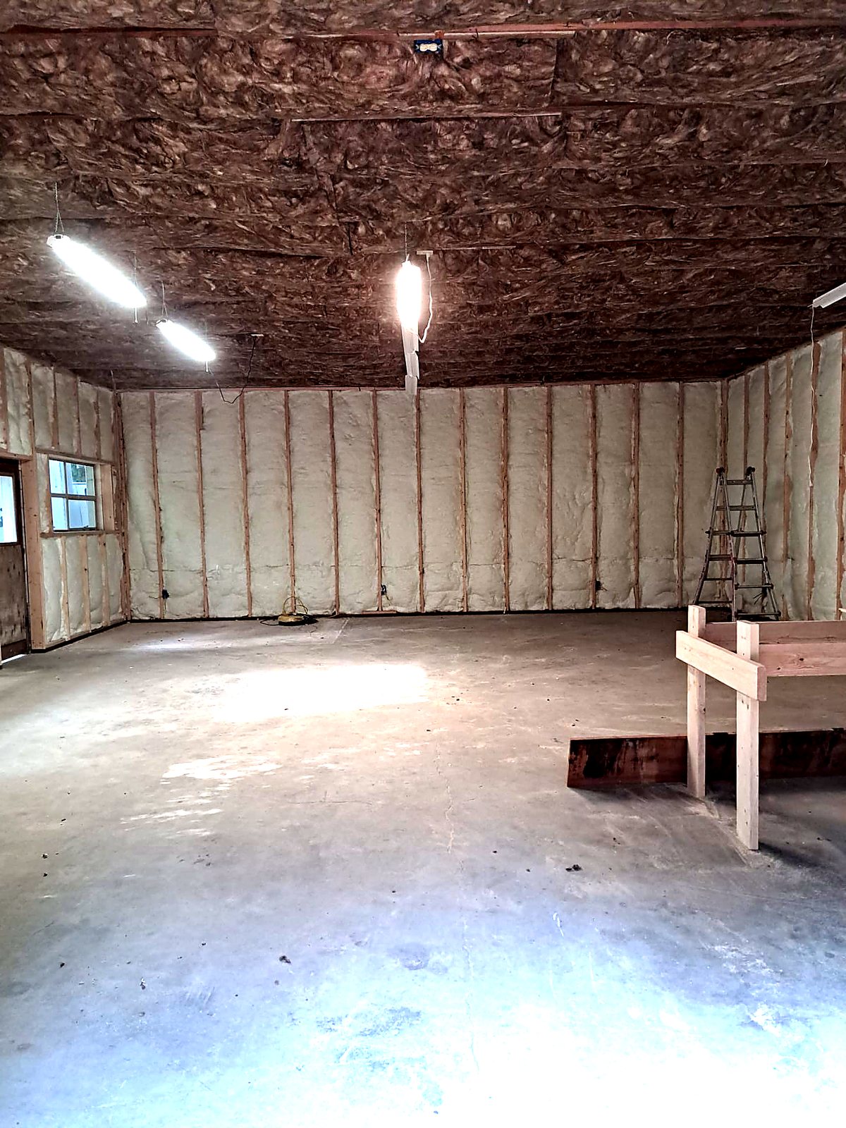Insulated shop interior ready for finishing
